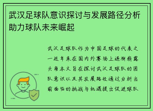 武汉足球队意识探讨与发展路径分析助力球队未来崛起